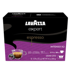 Lavazza Expert Espresso Intenso double-shot capsules pack showing bold, convenient coffee option