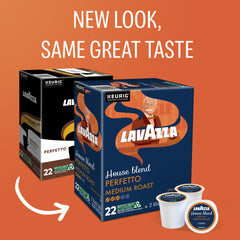 Lavazza House Blend Perfetto 88-count box on shelf, ideal for family use.