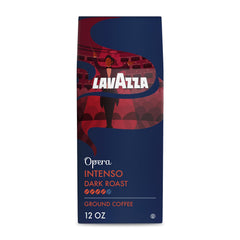 Lavazza Opera Intenso bag front view highlighting bold dark roast for drip coffee