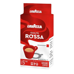 Lavazza Qualità Rossa ground coffee ideal for moka pot brewing.