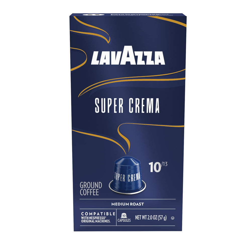 Lavazza Super Crema capsules closeup reveal rich crema for quick espresso.