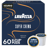 Lavazza Super Crema K-Cup pods in box packaging for quick espresso at home
