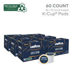 Front view of Lavazza Super Crema K-Cup pods ready for single-serve brewing