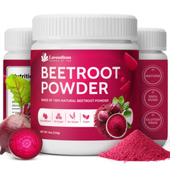 Lavendium Beetroot Powder 8oz packaging close-up showing pure color for natural cooking.