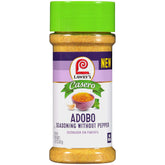 Lawry's Casero Adobo Without Pepper bottle enriches flavor with garlic and oregano.