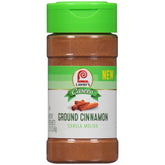 Lawry's Casero Ground Cinnamon bottle closeup; adds warm aroma to meals