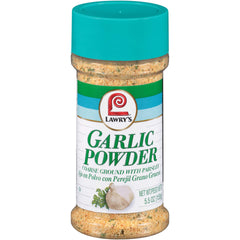 Lawry's Coarse Ground Garlic Parsley bottle front view for bold flavor potential.