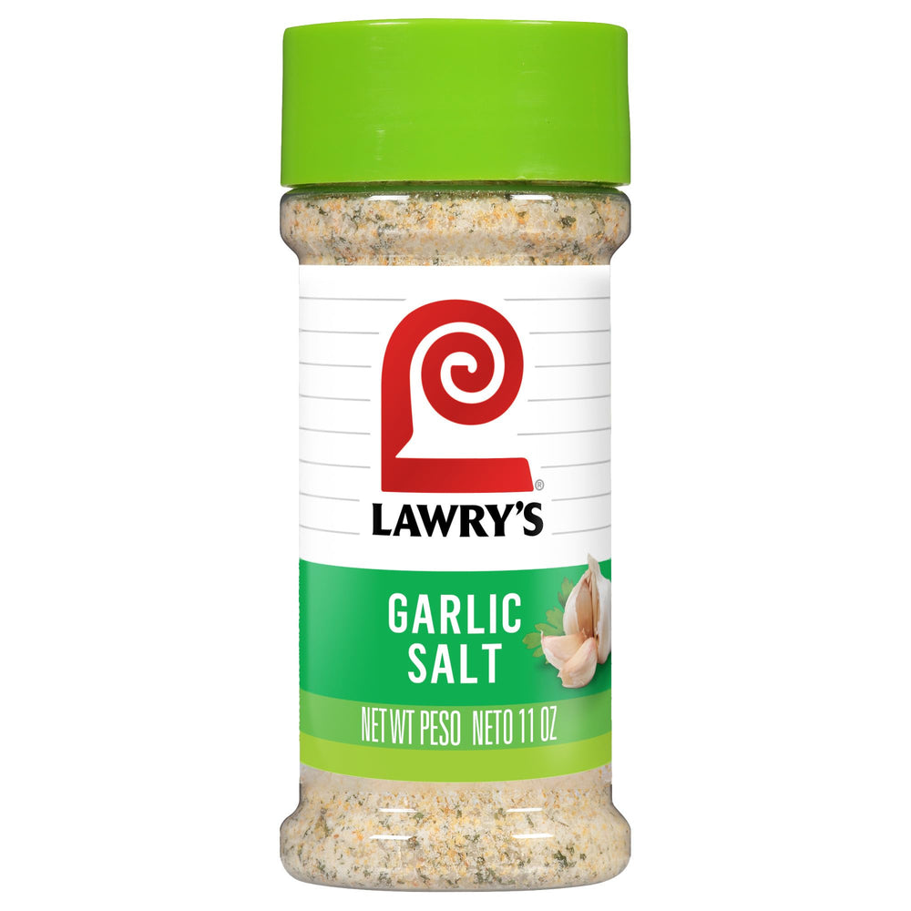 Lawry's Garlic Salt Parsley coarse bottle shown on counter for bold flavor enhancement