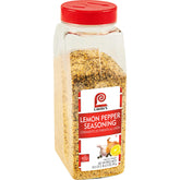 Lawry's Lemon Pepper bottle close-up highlighting bright aroma for seafood and vegetables