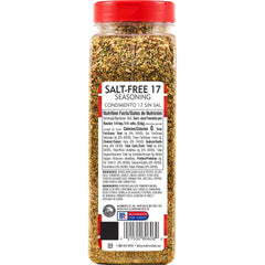 Lawry's Salt-Free 17 Seasoning label highlights 17 premium ingredients