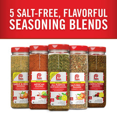 Close-up of Lawry's Salt-Free 17 Seasoning with colorful spices on vegetables