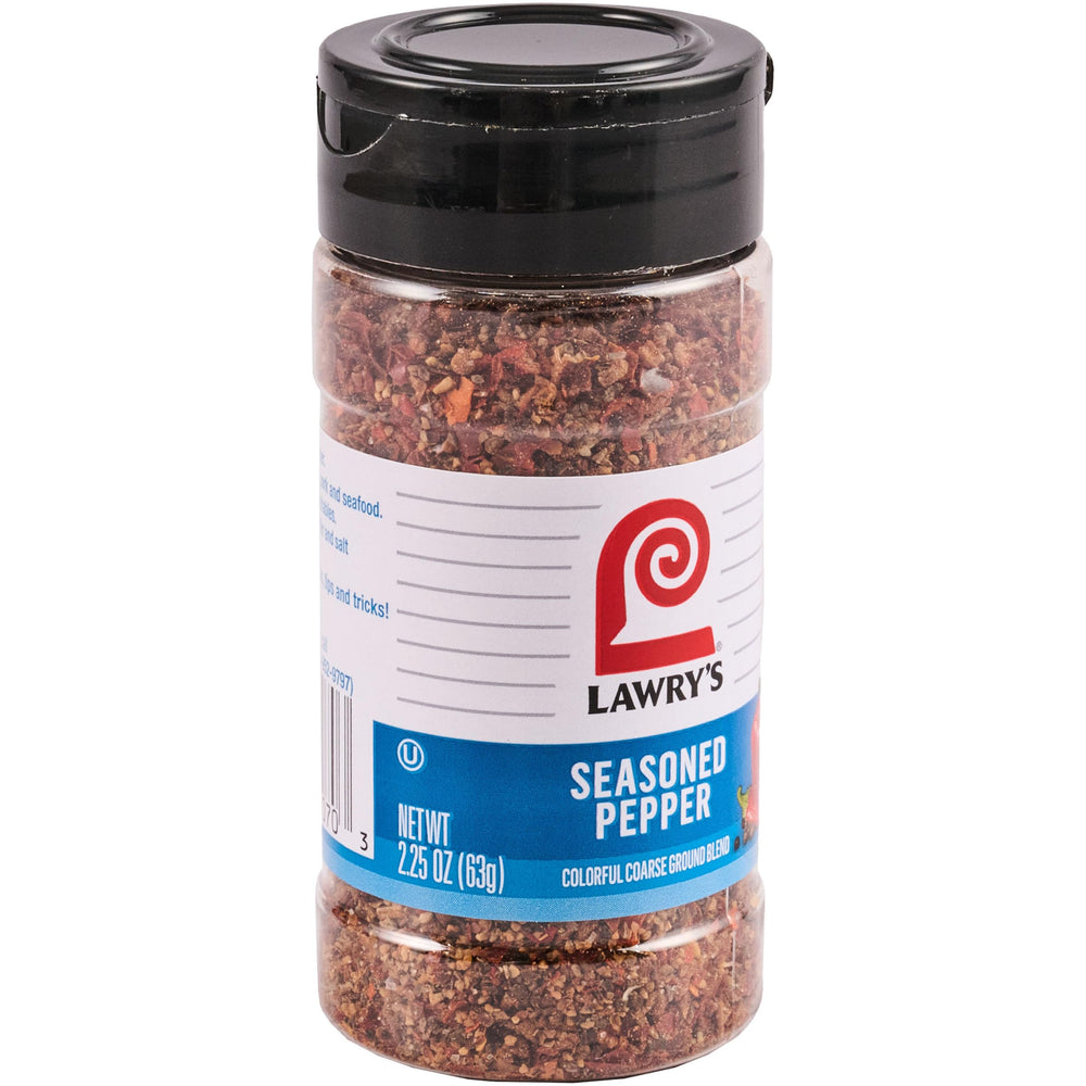 Lawry's Seasoned Pepper: cracked black pepper texture for robust flavor.