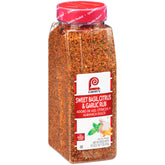 Lawry's Sweet Basil Citrus Garlic Rub bottle pour showcases restaurant-worthy flavor.