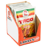 Lawry's Taco Spices packaging with 12-pack display for quick taco night flavor