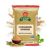 LAXMI coriander powder 14 oz bottle label highlights purity and premium quality