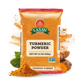 Laxmi Turmeric Powder 14oz packaging signals pure quality for authentic curries