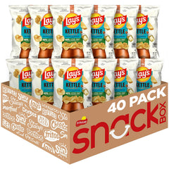 Lay's Kettle Cooked 40% less fat salt and vinegar 64-pack front, sharing-friendly.