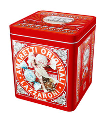 Lazzaroni Amaretti tin with almond cookies, ideal for gifting or dessert pairing