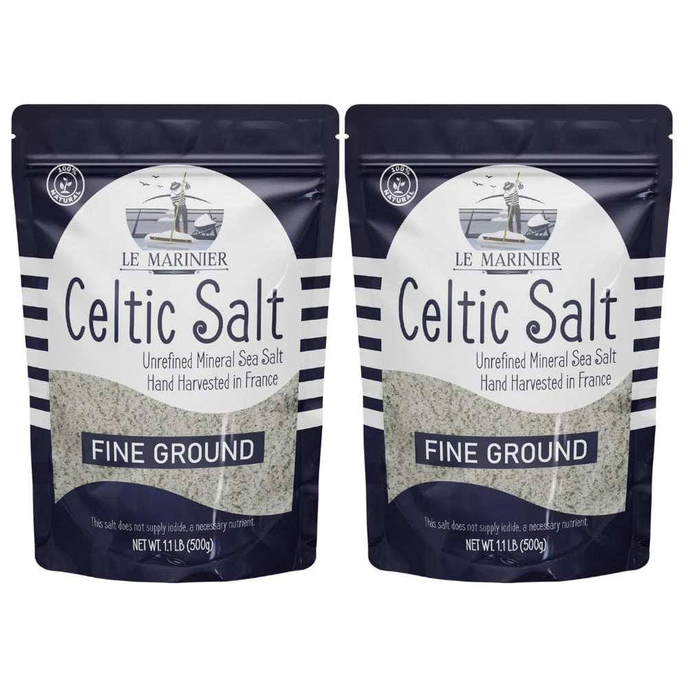 Le Marinier Celtic Salt fine-ground two-pack ready for finishing dishes