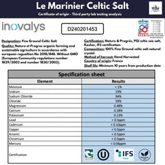 Hand-harvested Le Marinier Celtic Salt from French sea marshes