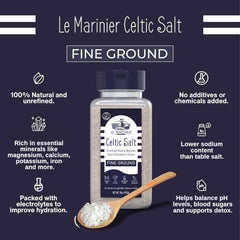 Le Marinier Celtic Salt in refillable shaker ready for everyday cooking.