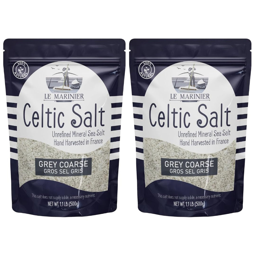Le Marinier grey coarse sea salt bottle showcases authentic French harvest, perfect for finishing dishes.