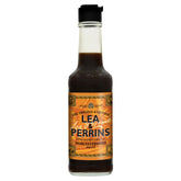 Lea & Perrins Worcestershire Sauce bottle on shelf enhances savory flavor.