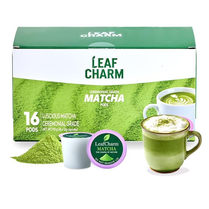 LeafCharm ceremonial-grade matcha pod highlights vibrant green powder for smooth lattes