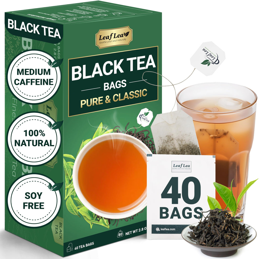 LeafLea box of black tea on shelf ready for daily ritual.
