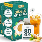 LeafLea Ginger Green Tea bags in a box for convenient on-the-go brewing.