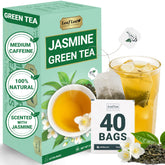 LeafLea Jasmine Green Tea bags showing pure leaves scented with jasmine for a light, fragrant cup