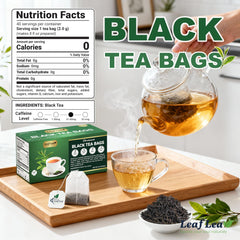 LeafLea tea bag steeping in a warm cup for a mindful moment.