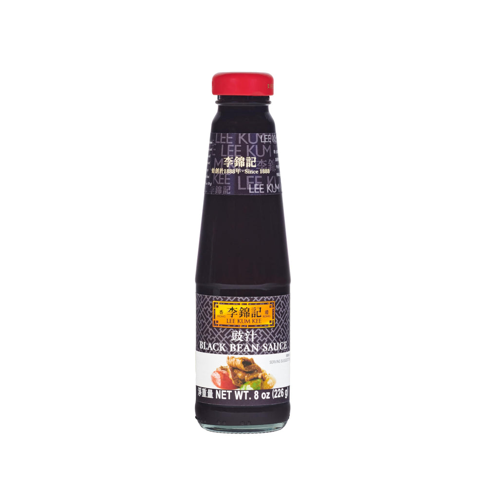 Lee Kum Kee Black Bean Sauce bottle in 8 oz size, versatile pantry staple.