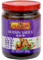 Lee Kum Kee Hoisin Sauce bottle on kitchen shelf ready to glaze favorites.