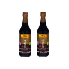 Lee Kum Kee Premium Dark Soy Sauce bottle adds rich color to stews and noodles.