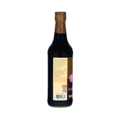 Premium Dark Soy Sauce bottle close-up label emphasizes authenticity and origin in Mexico