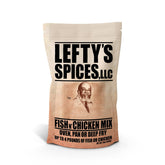 Lefty's Original Fish N' Chicken Mix bottle pour shows quick, mess-free coating for crispy results