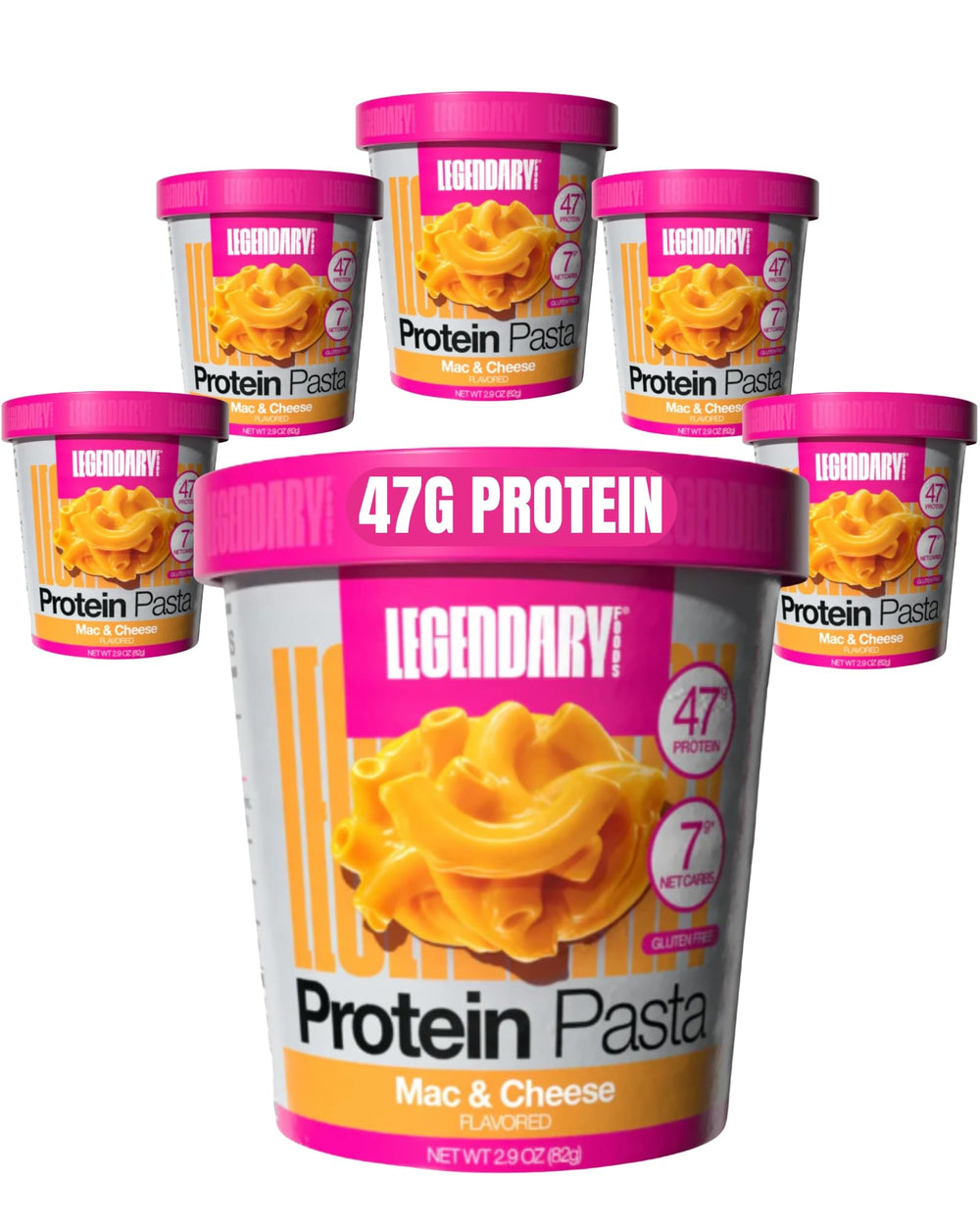 Legendary Foods Protein Mac & Cheese cup packaging highlighting convenient grab-and-go meal solution