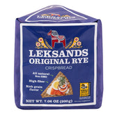 Leksands crispbread packaging shows tradition and non-GMO ingredients for everyday snacking.