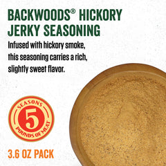 LEM Backwoods Hickory Jerky Seasoning in a bowl for ground meat mix