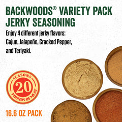 LEM Backwoods Cracked Pepper shaker shows peppery bite for jerky curing.