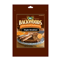 LEM Backwoods Maple Breakfast Sausage Seasoning packet ready to flavor breakfast sausages.