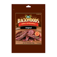 LEM Backwoods Original Jerky Seasoning pack ready for marinating strips with bold flavor