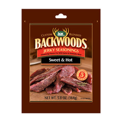LEM Backwoods Sweet & Hot seasoning package with pre-measured cure for consistent jerky