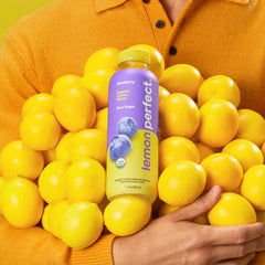 Lemon Perfect blueberry ingredients close-up emphasizes organic lemon and additives