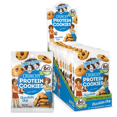 Lenny & Larry's Complete Crunchy Cookie Chocolate Chip bag showing a protein-packed crunch