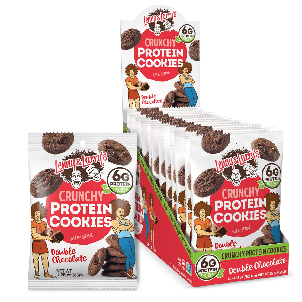 Lenny & Larry's Complete Crunchy Cookie Double Chocolate close-up showing 6g protein