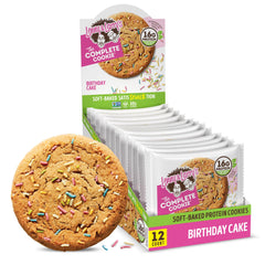 Lenny & Larry's Complete Protein Cookie Birthday Cake 12-pack box, protein-packed snack.