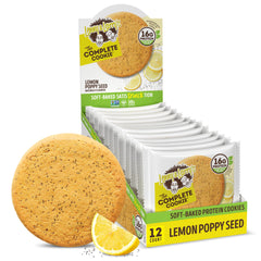 Lenny & Larry's Complete Protein Cookie lemon poppy seed pack showing convenient 12-pack option