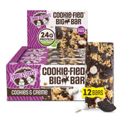 Lenny & Larry's Cookie-fied BIG BAR Cookies & Creme packaging, a convenient vegan snack option.